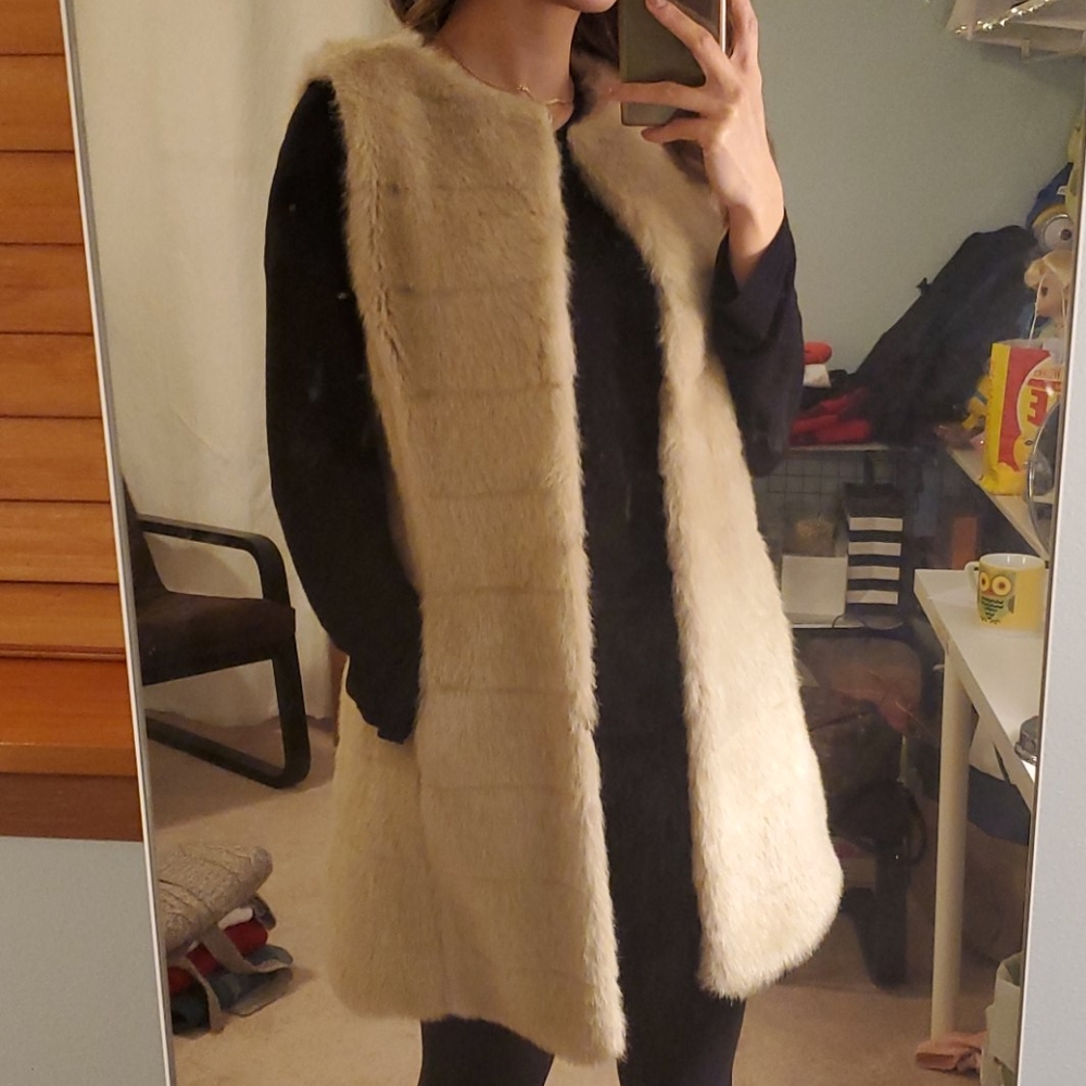 Zara basic faux fur long vest